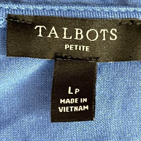 Talbots Petite Womens Blue Pleated Statement Sleeves Stretch Knit Top Shirt sz L - Picture 16 of 16
